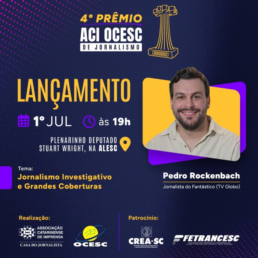 Jornalista premiado é atração do lançamento do 4º Prêmio ACI OCESC de Jornalismo Jornalista premiado é atração do lançamento do 4º Prêmio ACI OCESC de Jornalismo